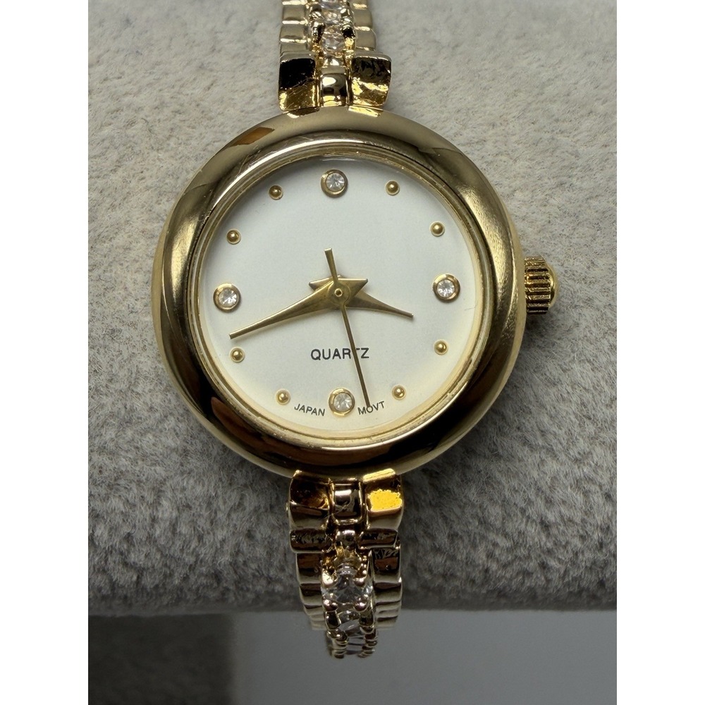 HMI New Battery Ladies Watch 22MM 7.25" Gold Tone Rhinstones